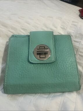 Tiffany & Co. Turquoise Pebbled Leather Wallet with Silver Turn-Lock